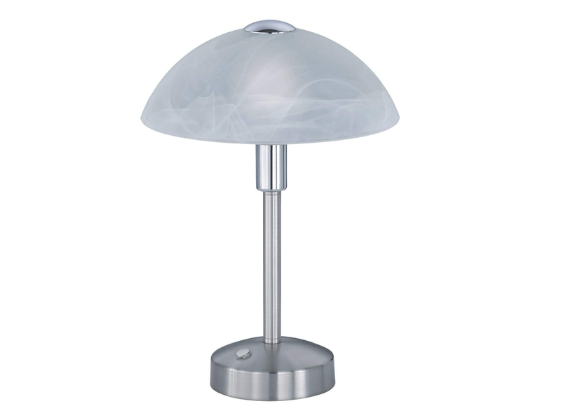 LED Tischleuchte DONNA dimmbar, Silber mit Glasschirm, Höhe 30cm