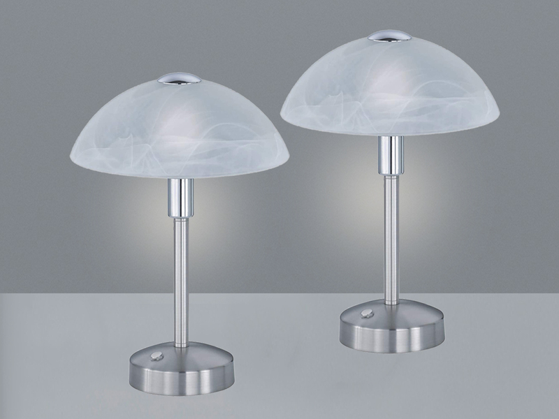 2er Set LED Tischleuchten dimmbar, Silber mit Glasschirm, Höhe 30cm