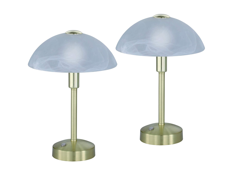 2er Set LED Tischleuchten dimmbar, Messing mit Glasschirm, Höhe 30cm