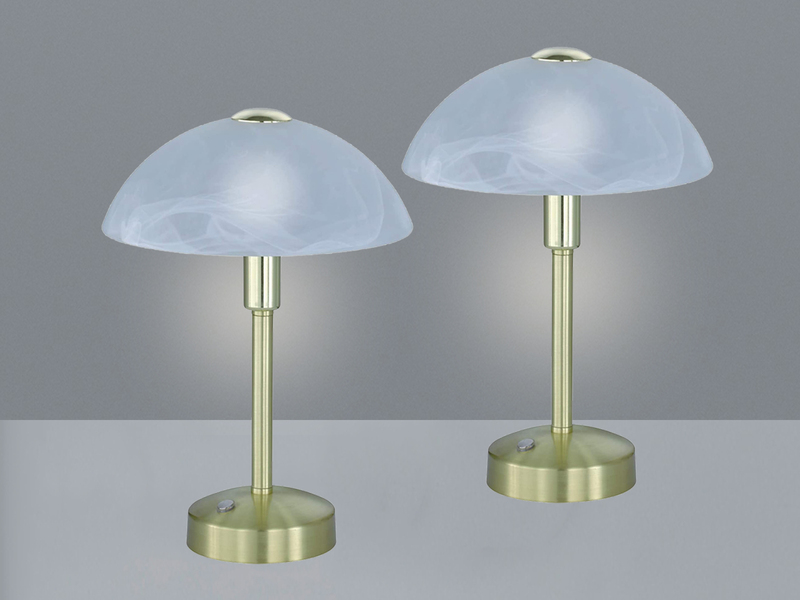 2er Set LED Tischleuchten dimmbar, Messing mit Glasschirm, Höhe 30cm