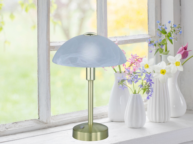 2er Set LED Tischleuchten dimmbar, Messing mit Glasschirm, Höhe 30cm