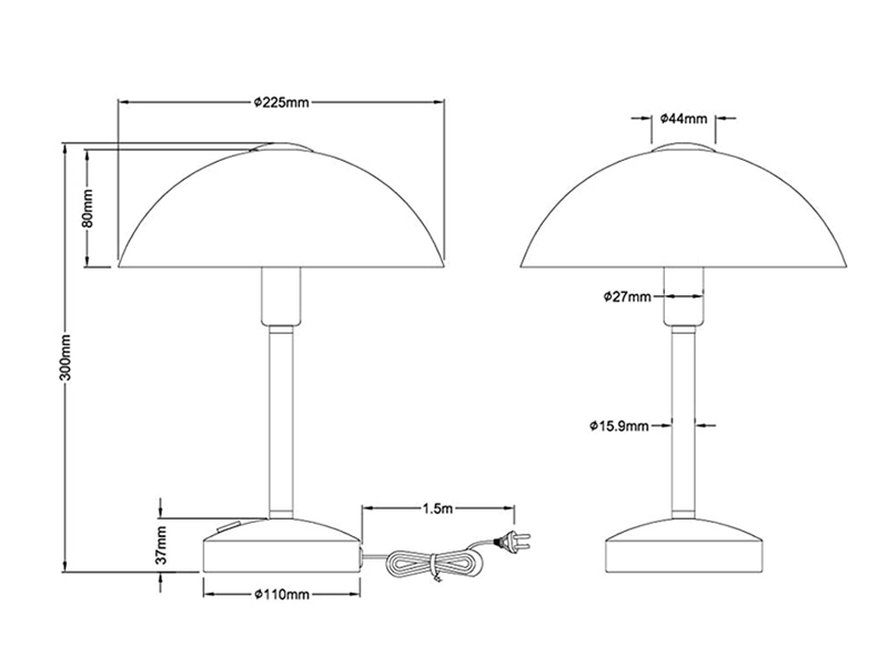 2er Set LED Tischleuchten dimmbar, Messing mit Glasschirm, Höhe 30cm