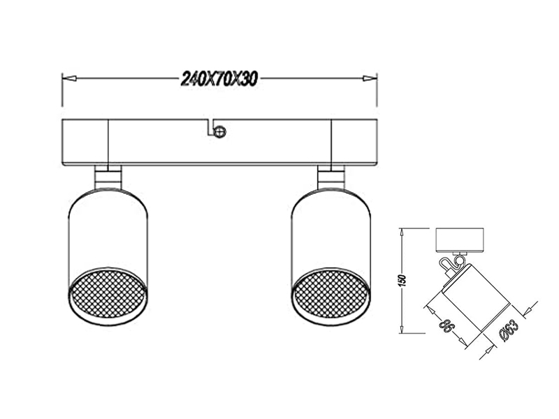 Deckenstrahler PAGO 2-flammig Metallschirm Schwarz, Breite 24cm
