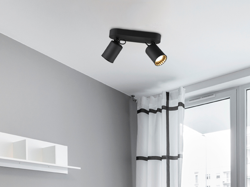 LED Deckenstrahler 2-flammig Metallschirm Schwarz, Breite 24cm