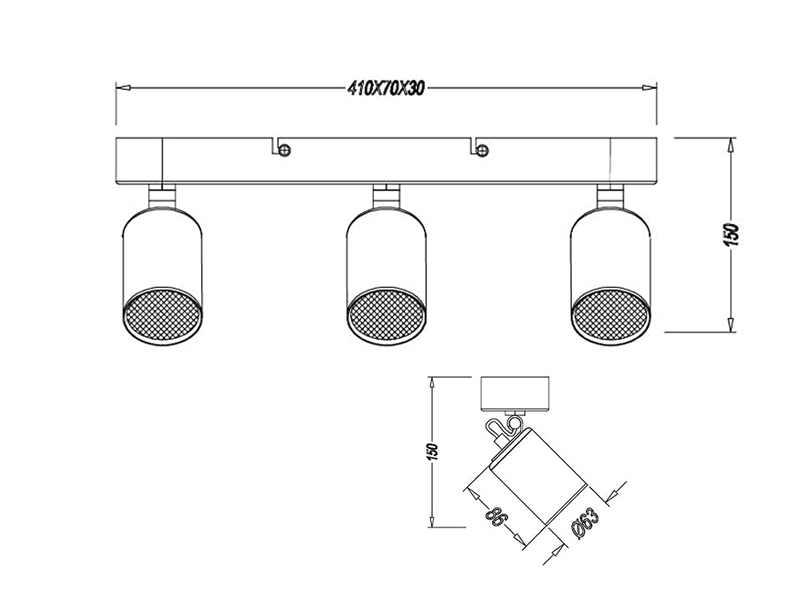 LED Deckenstrahler 3-flammig Metallschirm Schwarz, Breite 41cm