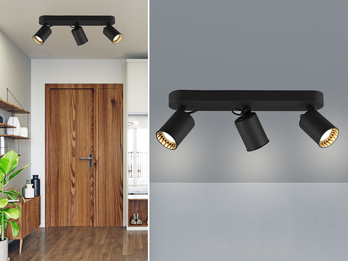LED Deckenstrahler 3-flammig Metallschirm Schwarz, Breite 41cm