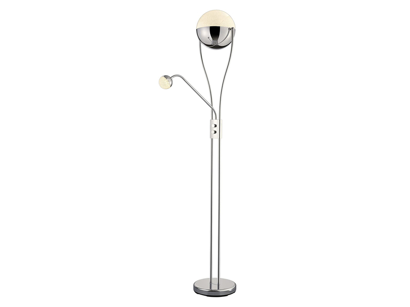 LED Deckenfluter CHRIS mit flexibler Leselampe, Silber Chrom, Höhe 180cm