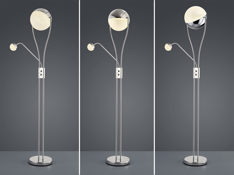 LED Deckenfluter CHRIS mit flexibler Leselampe, Silber Chrom, Höhe 180cm