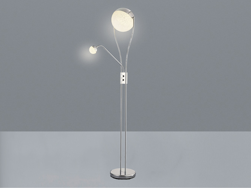 LED Deckenfluter CHRIS mit flexibler Leselampe, Silber Chrom, Höhe 180cm