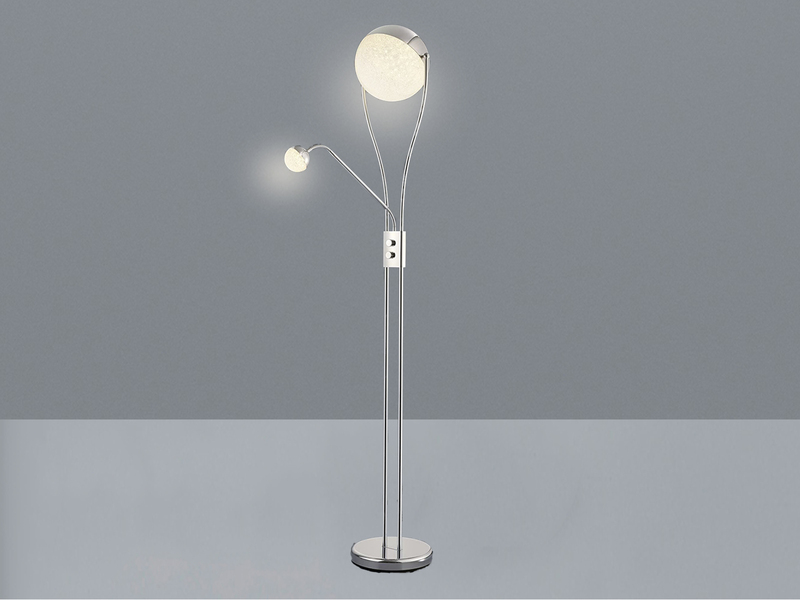 LED Deckenfluter CHRIS mit Leselicht, Chrom dimmbar flexibel - 180cm