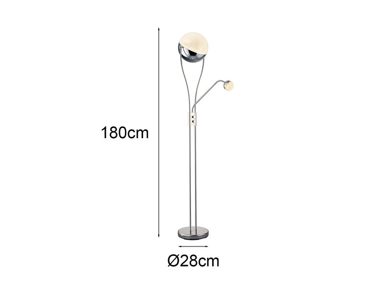LED Deckenfluter CHRIS mit flexibler Leselampe, Silber Chrom, Höhe 180cm