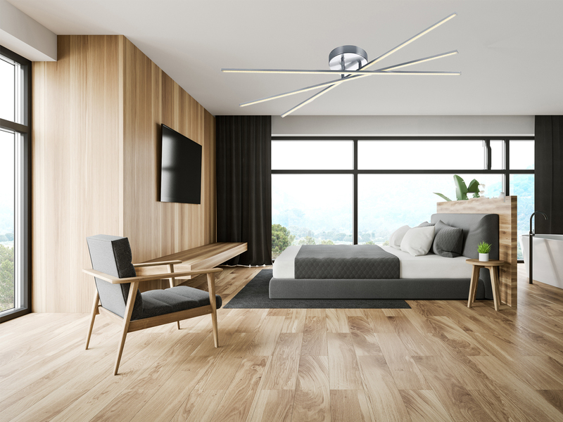 LED Deckenleuchte TIRIAC Metall Silber mit Stufen Dimmer Stäbe drehbar, B: 100cm