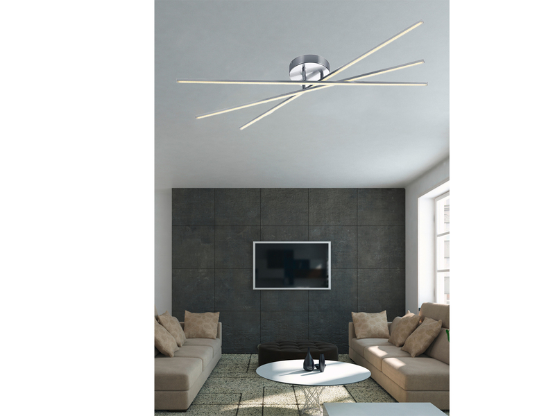 LED Deckenleuchte TIRIAC Metall Silber mit Stufen Dimmer Stäbe drehbar, B: 100cm