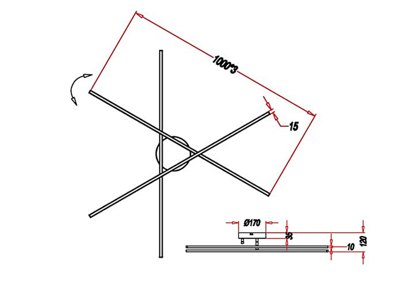 LED Deckenleuchte TIRIAC Metall Silber mit Stufen Dimmer Stäbe drehbar, B: 100cm