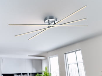 LED Deckenleuchte TIRIAC Metall Silber mit Stufen Dimmer Stäbe drehbar, B: 100cm