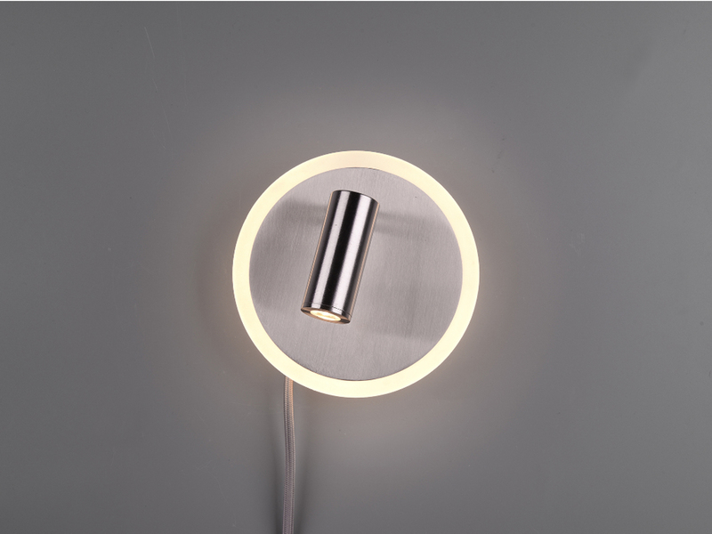 Design LED Wandleuchte JORDAN in Silber matt mit Leselampe & Stecker