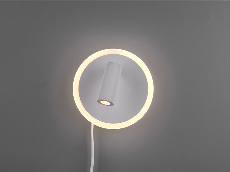 LED Wandleuchte JORDAN Weiß mit Leselampe & Stecker, Ø 15cm