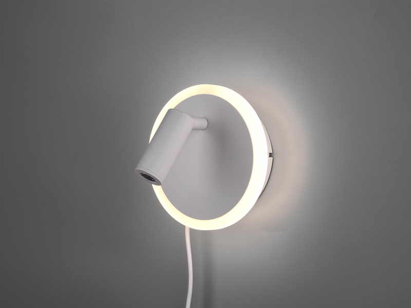 LED Wandleuchte JORDAN Weiß mit Leselampe & Stecker, Ø 15cm