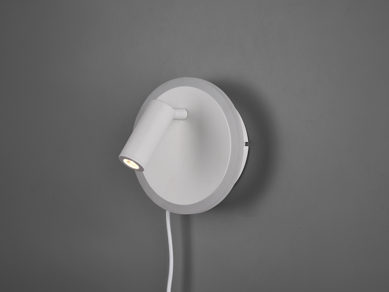 LED Wandleuchte JORDAN Weiß mit Leselampe & Stecker, Ø 15cm