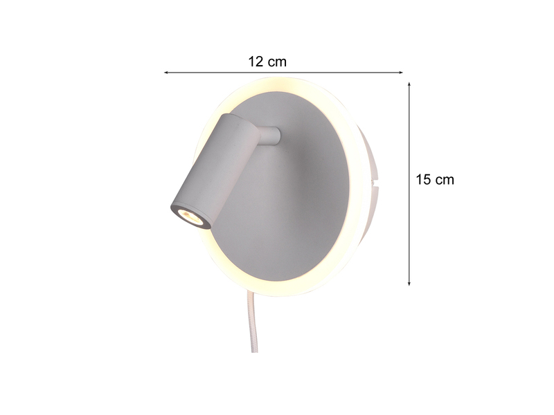 LED Wandleuchte JORDAN Weiß mit Leselampe & Stecker, Ø 15cm