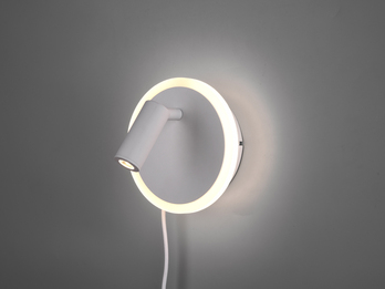 LED Wandleuchte JORDAN Weiß mit Leselampe & Stecker, Ø 15cm