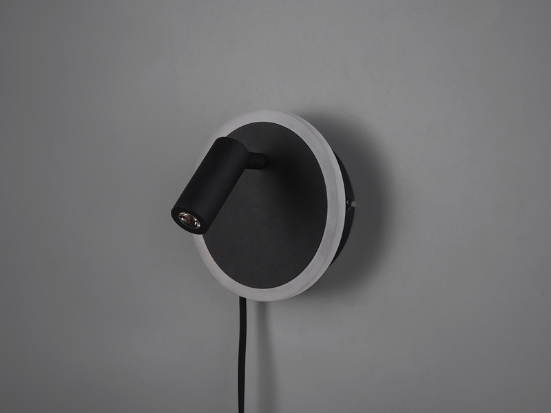 LED Wandleuchte JORDAN Schwarz mit Leselampe & Stecker, Ø 15cm