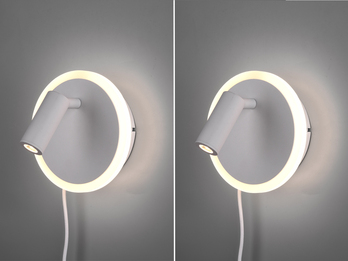 2er SET LED Wandlampen Weiß mit Leselampe & Stecker, Ø 15cm