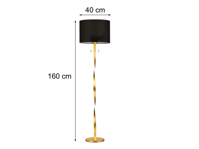 LED Stehlampe NANDOR, Stoff Lampenschirm schwarz und beleuchtetes Gestell, 160cm