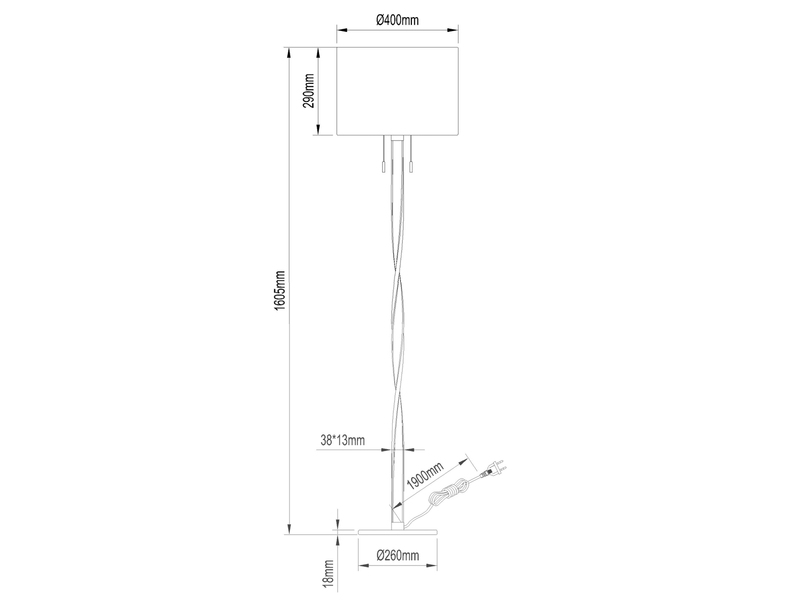 LED Stehlampe NANDOR, Stoff Lampenschirm schwarz und beleuchtetes Gestell, 160cm