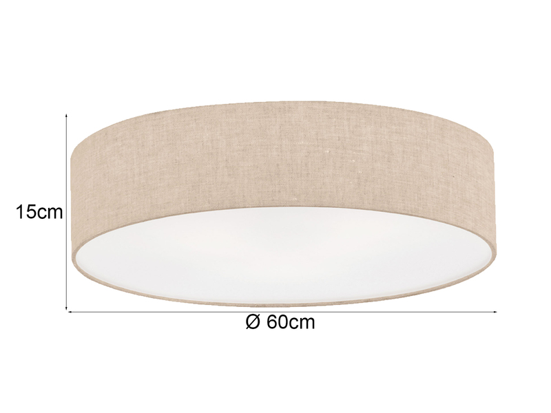 Deckenleuchte THOR groß rund mit Lampenschirm Leinen Beige, Ø 60cm