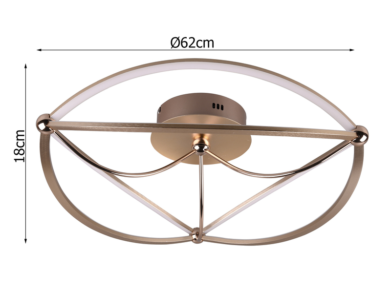 Moderne LED Deckenleuchte CHARIVARI hell & dimmbar über Schalter, Messing Ø 62cm