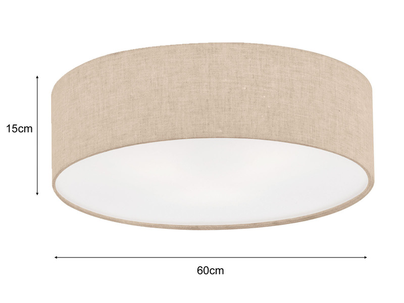 LED Deckenlampe rund groß mit Lampenschirm Leinen Beige, Ø 60cm