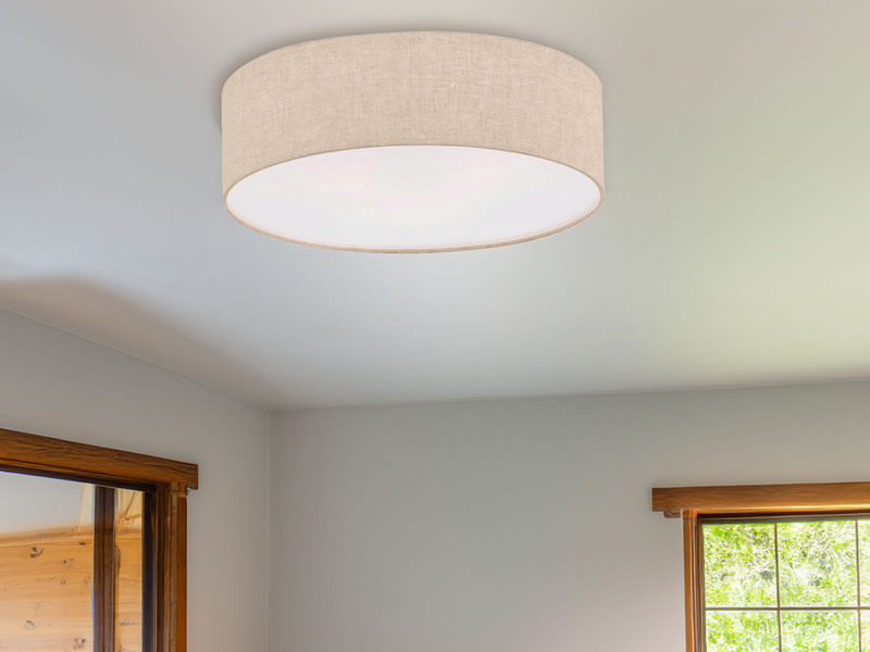 LED Deckenlampe rund groß mit Lampenschirm Leinen Beige, Ø 60cm
