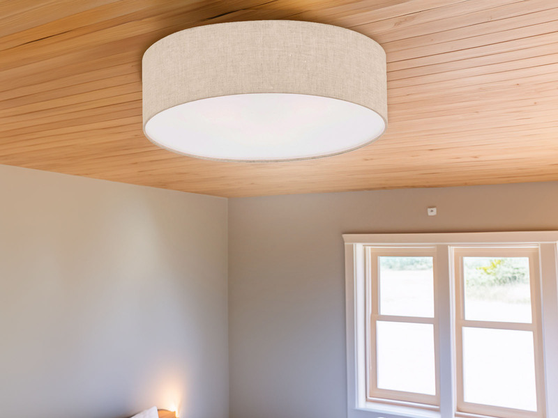 LED Deckenlampe rund groß mit Lampenschirm Leinen Beige, Ø 60cm