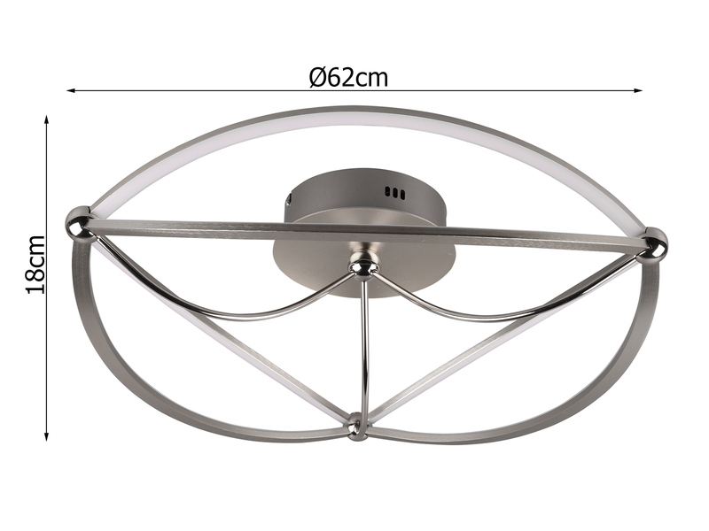 Moderne LED Deckenleuchte CHARIVARI hell & dimmbar über Schalter, Silber Ø 62cm