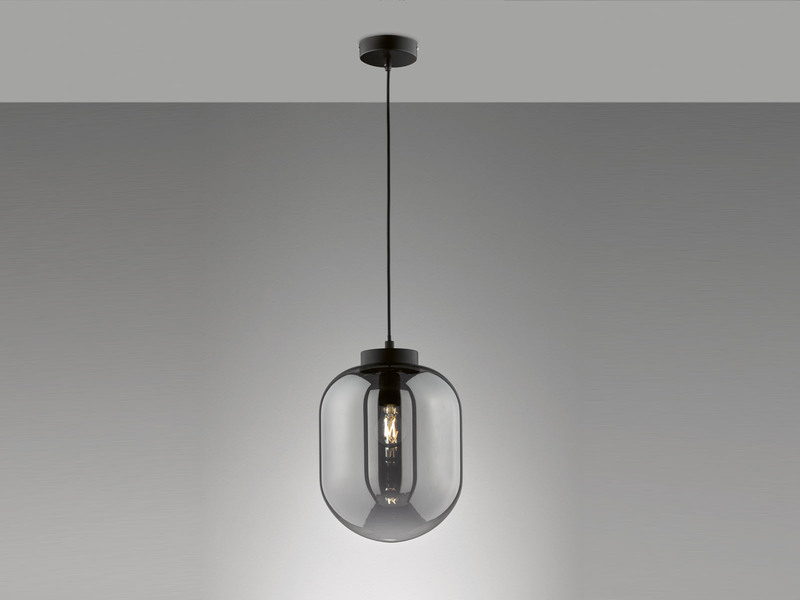Pendelleuchte REGI Industrial 1-flammig Rauchglas Glaskugel, Ø 24cm