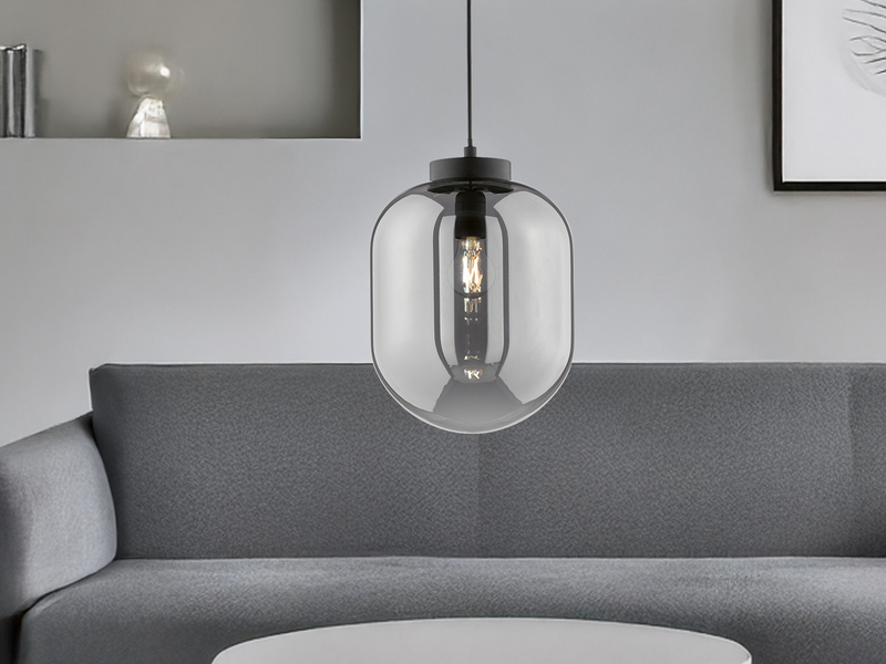 Pendelleuchte REGI Industrial 1-flammig Rauchglas Glaskugel, Ø 24cm