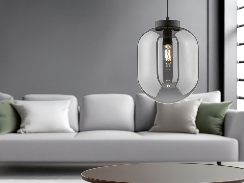 Pendelleuchte REGI Industrial 1-flammig Rauchglas Glaskugel, Ø 24cm