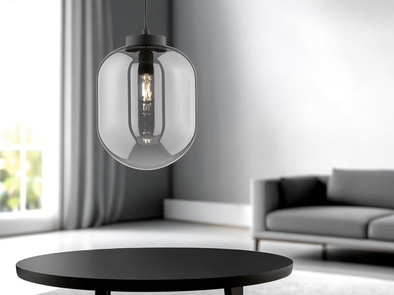 LED Pendelleuchte Industrial 1-flammig Rauchglas Glaskugel, Ø 24cm