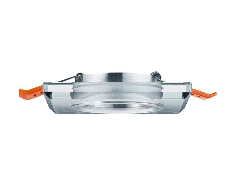 Eckiger LED Deckeneinbaustrahler in Silber Chrom mit Kristallglas 9 x 9cm