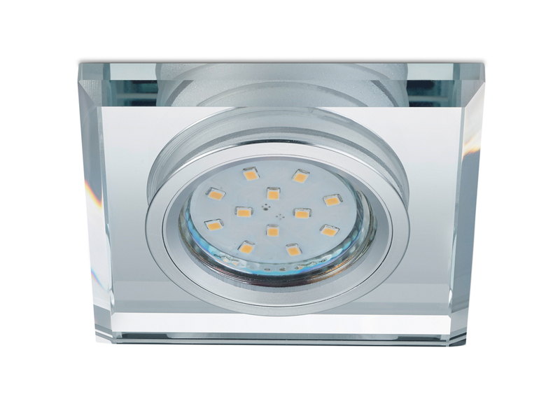 Eckiger LED Deckeneinbaustrahler in Silber Chrom mit Kristallglas 9 x 9cm