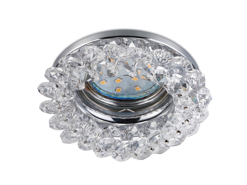 Runder LED Deckeneinbaustrahler in Silber Chrom mit Kristallglas Ø 9cm, GU10