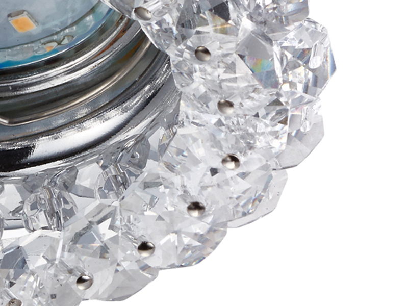 Runder LED Deckeneinbaustrahler in Silber Chrom mit Kristallglas Ø 9cm, GU10