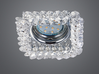 Eckiger LED Deckeneinbaustrahler in Silber Chrom mit Kristallglas 10 x 10cm