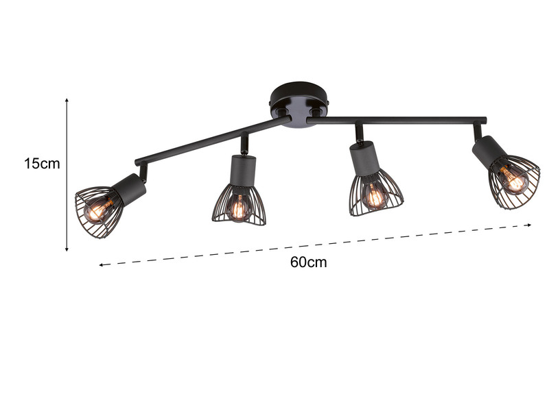Deckenstrahler JESS 4-flammig, Gitterlampe Schwarz, Breite 60cm