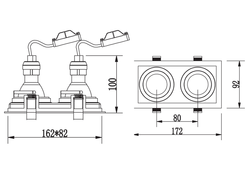 Eckiger 2-flammiger LED Deckeneinbaustrahler Weiß, schwenkbar 17,2 x 9,2cm