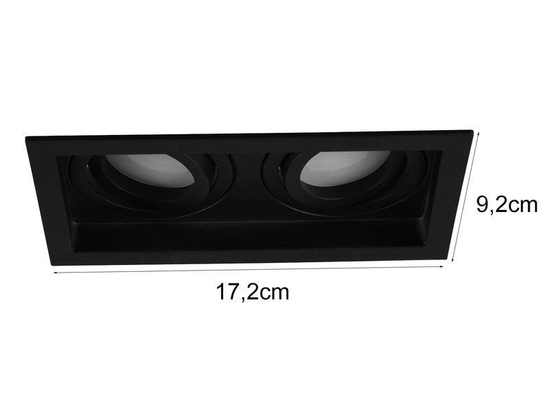 Eckiger 2-flammiger LED Deckeneinbaustrahler Schwarz, schwenkbar 17,2 x 9,2cm