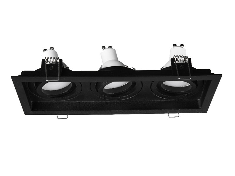 Eckiger 3-flammiger LED Deckeneinbaustrahler Schwarz, schwenkbar 25,2 x 9,2cm
