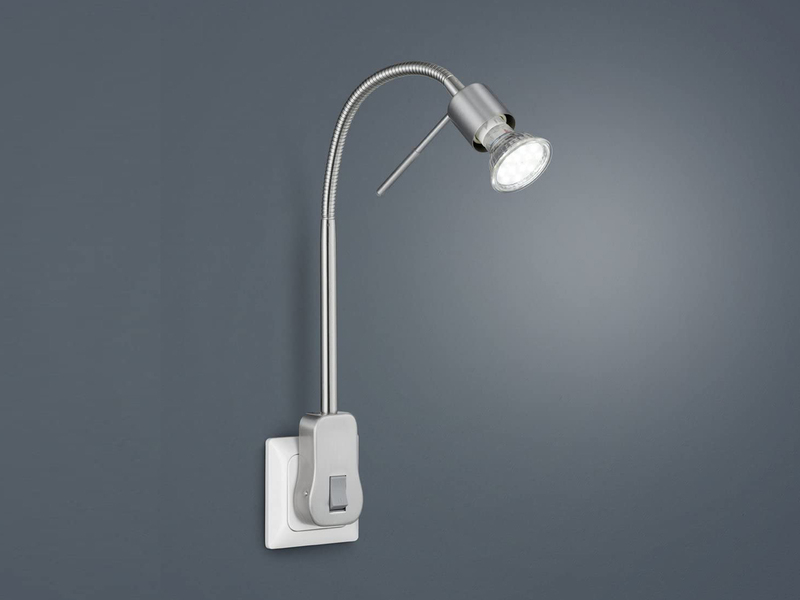 LED Steckerspot LAON Silber, Stufen Dimmer, Schalter & Flexarm, 40cm