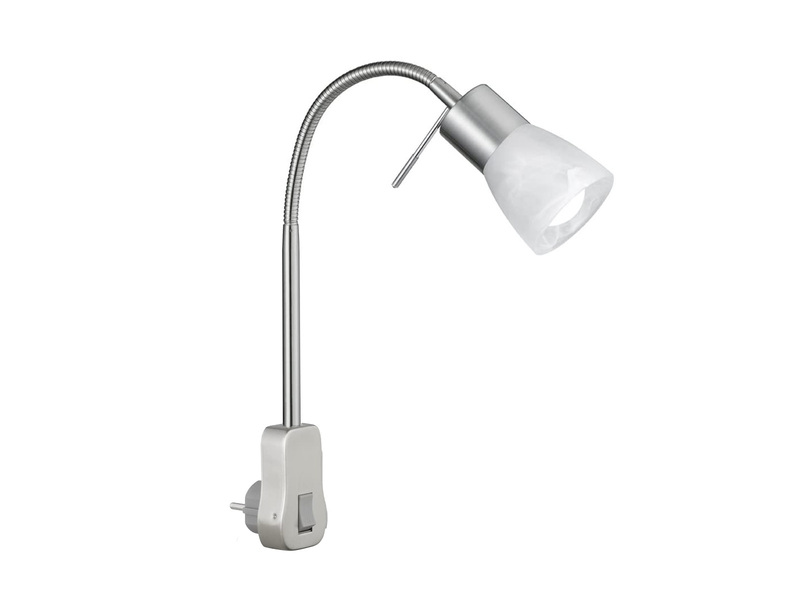 LED Steckerspot LEVISTO Silber Alabaster Stufen dimmbar Schalter & Flexarm, 40cm